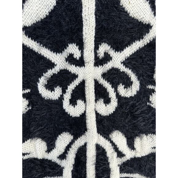 Rebells Womens Open Cardigan Fuzzy Black Cream Floral Print Long Sleeve Size S - Picture 8 of 11